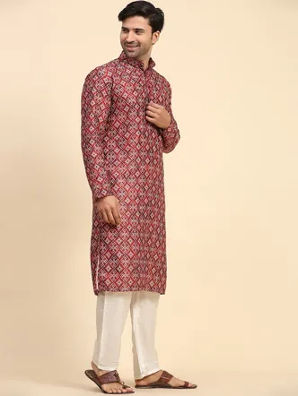 Men's Deep Red Pathani Kurta for Eid