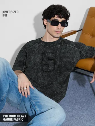 Men's Charcoal Black Oversized Vintage T-Shirt