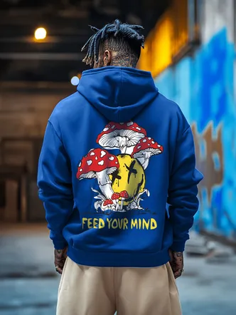 Men's Blue Cartoon Print Hoodie for Casual Wear